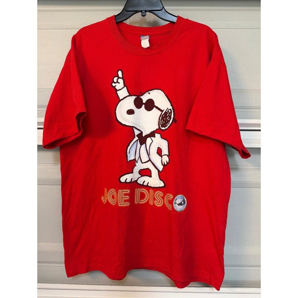 Vintage Peanuts Mens XL Snoopy Joe Disco Red Graphic T-Shirt Schulz Short Sleeve